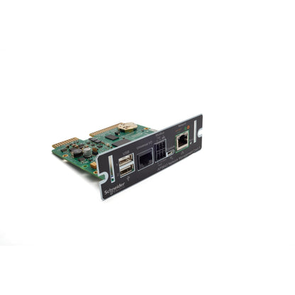 APC AP9643 NMC3 card with black panel, green PCB, USB, Ethernet ports