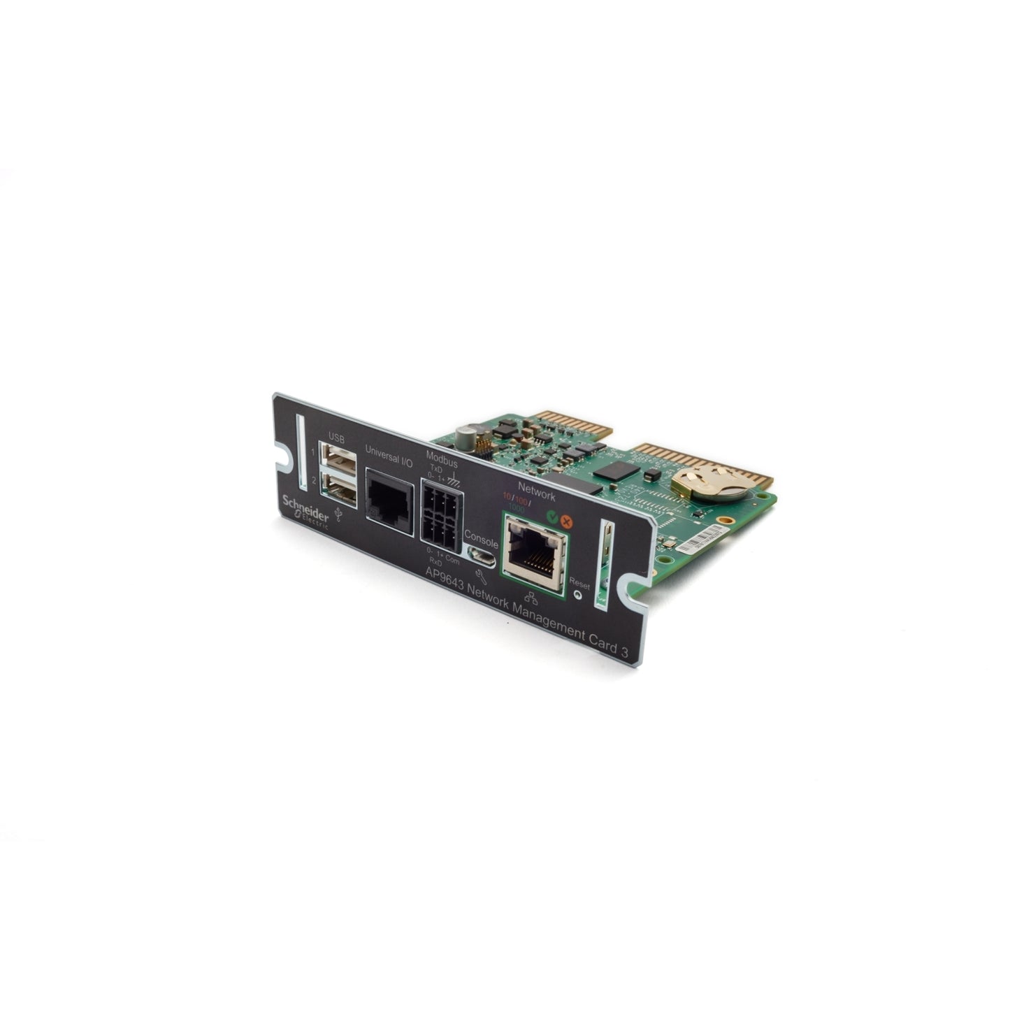 APC AP9643 NMC3 with Schneider Electric APF6913 black front panel USB Ethernet ports