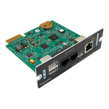 APC AP9641 NMC3 card with green PCB, black panel, USB, Ethernet ports