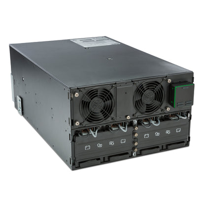 APC SRT10KRMXLI 10kW rackmount UPS with server rack, cooling fans, drive bays
