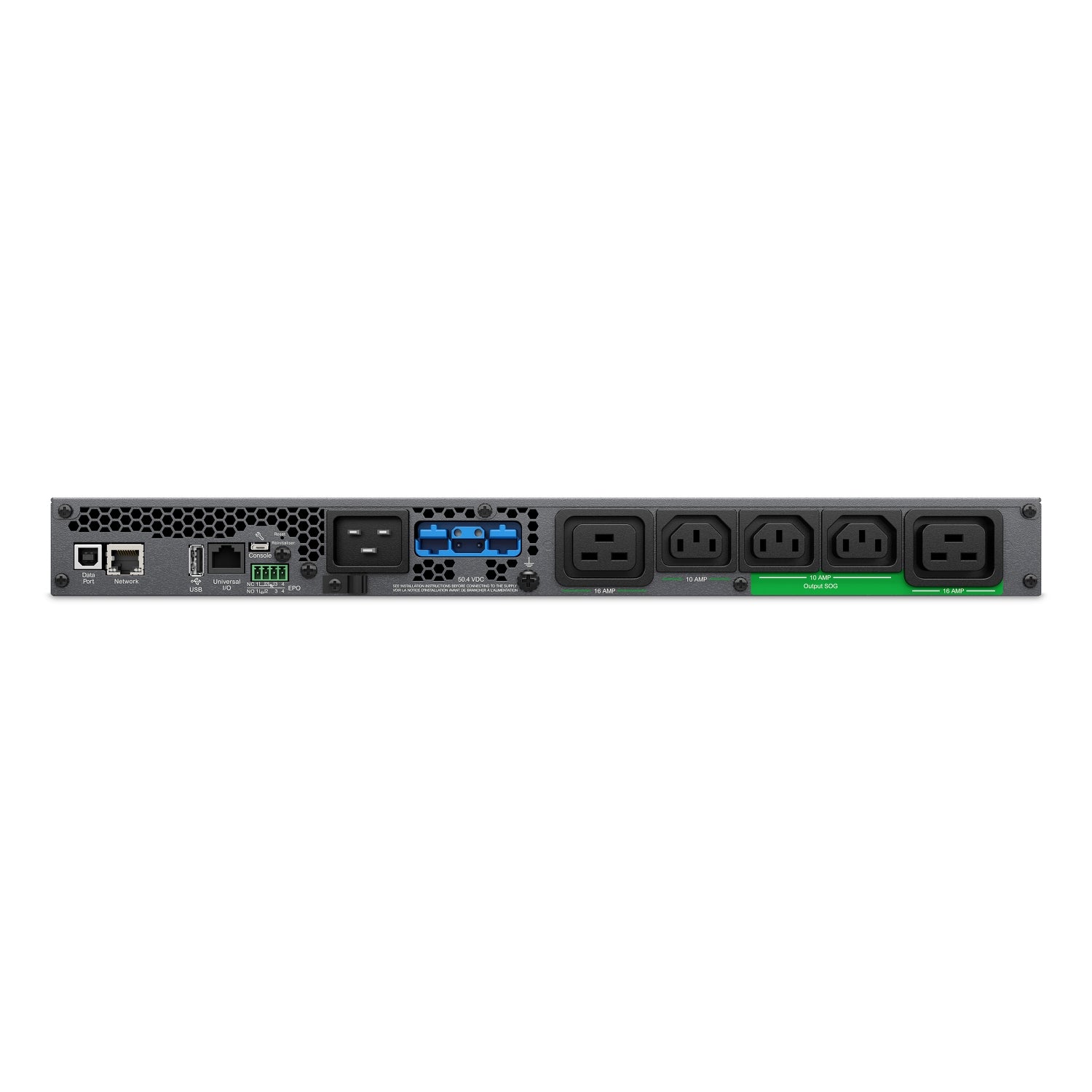 APC SRTL3KRM1UINC Smart-UPS rear view with power outlets, Ethernet and USB ports