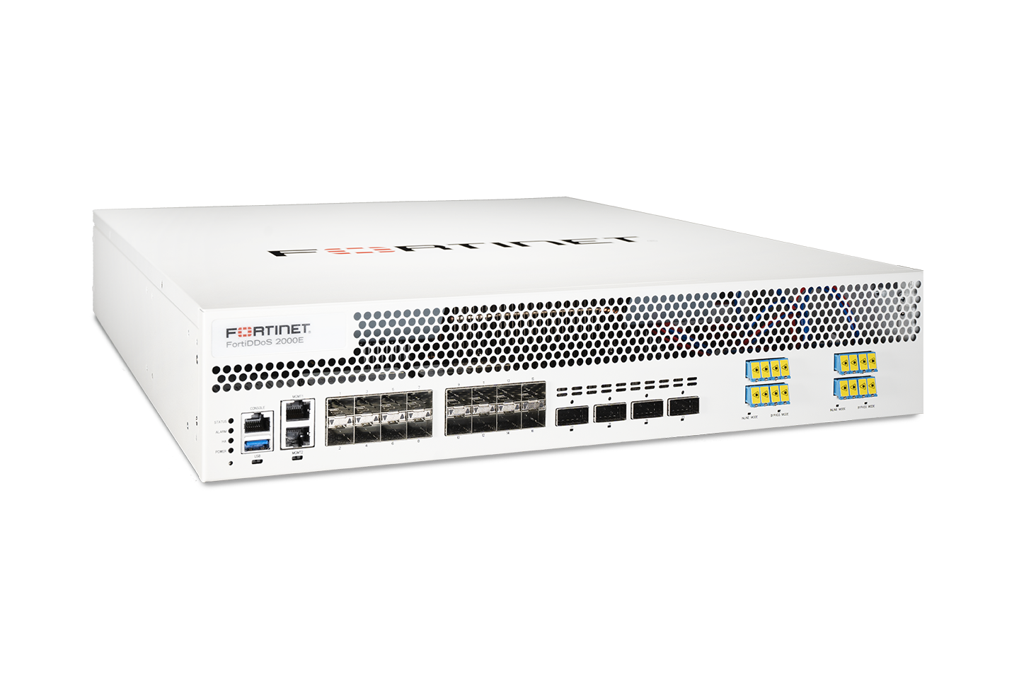 White Fortinet FortiGate 200C with perforated panel and Ethernet ports