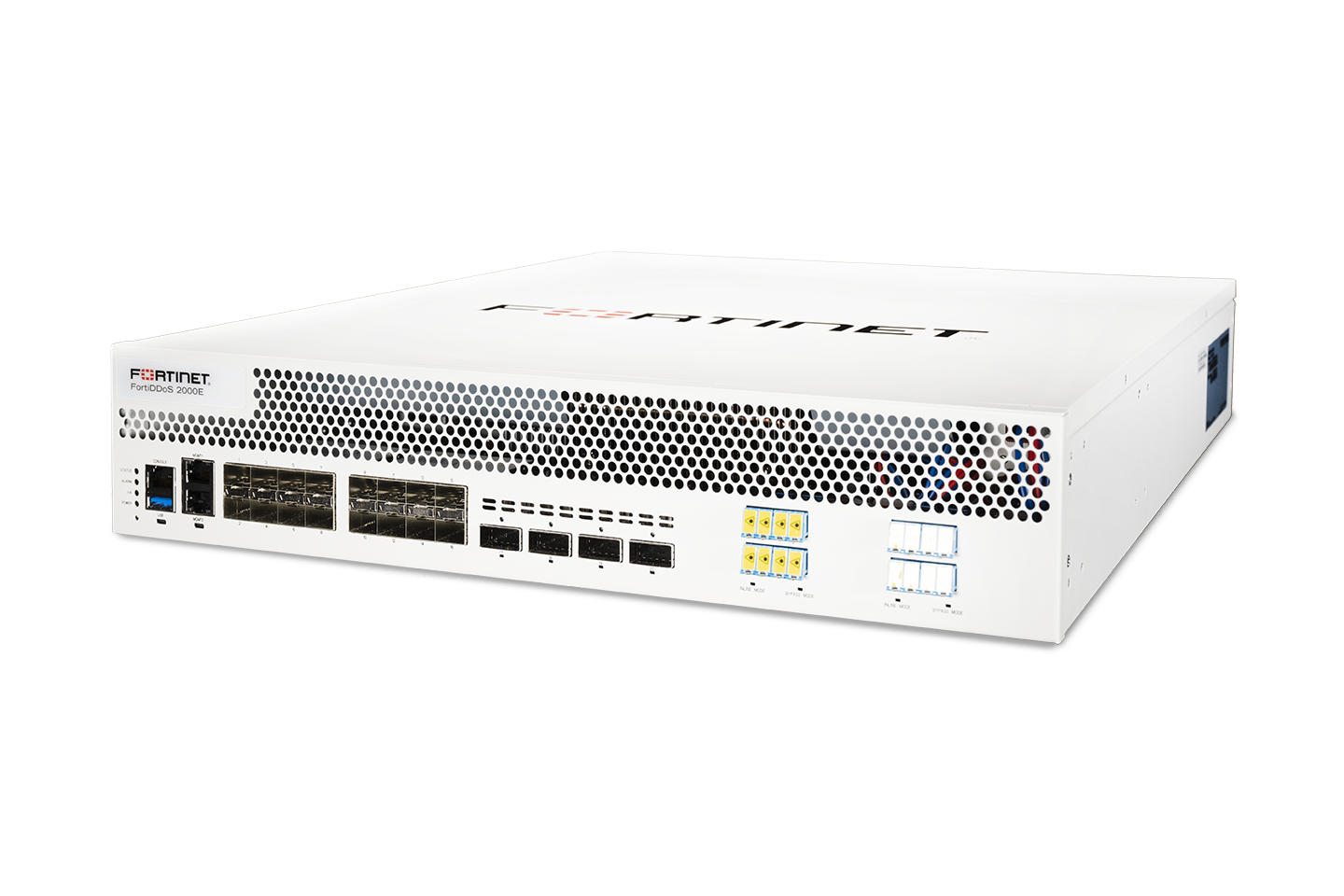 Fortinet FDD-2000E-DC DDoS defense with White fibernet S2048-16G switch front panel