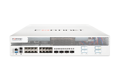 White Fortinet FG-6025-3C firewall in FDD-2000E-DC 10-port DDoS system