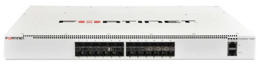Fortinet FortiSwitch-1024D white FS-1024D switch with black ports, perforated panel