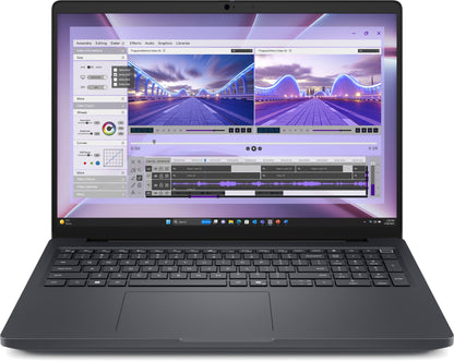 Dell Pro Max 16 laptop with video editing software on screen