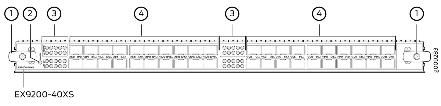 Black plastic electrical terminal block with multiple circular connection points and labeled sections for juniper ex9200 line card