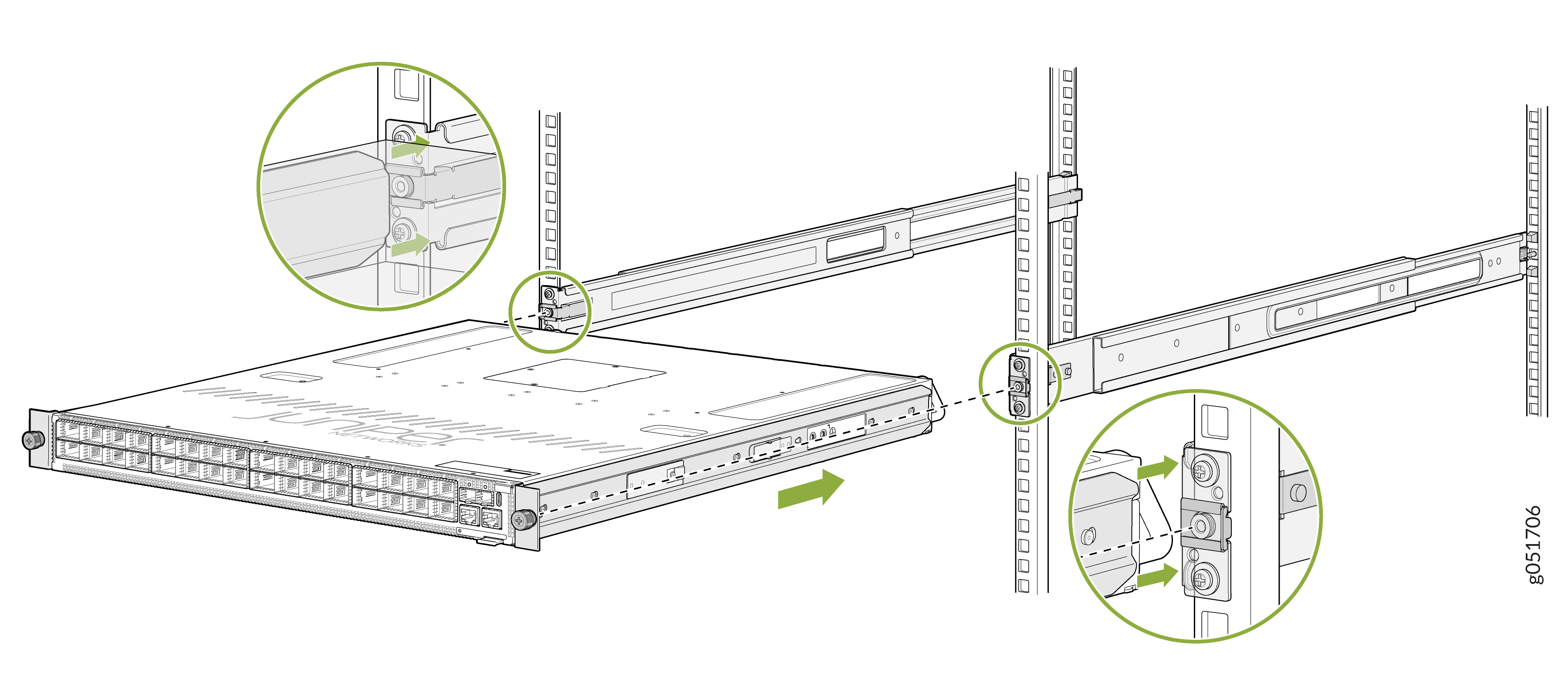 Juniper QFX5241-1U-4PRMK | 4-Post Tool-Less Rack Mount Kit for QFX5241 ...