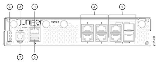 Juniper SSR120-AA switch with 8GB RAM, 120GB SSD, gray chassis, Ethernet ports
