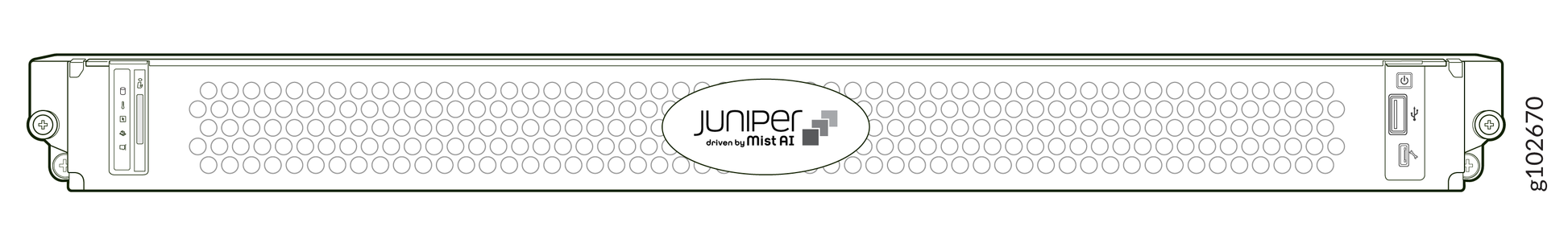 Juniper ME-X6 Mist Edge Appliance with silver perforated front, USB ports, 4x25G