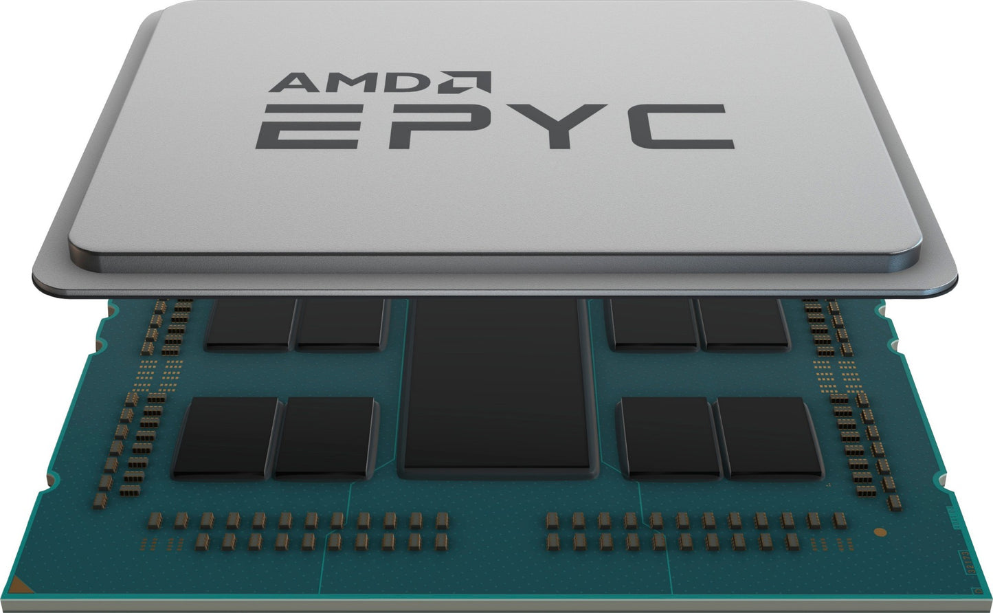 HPE P53709-B21 EPYC 9454P server processor with metallic silver top cover and black integrated circuitry underneath
