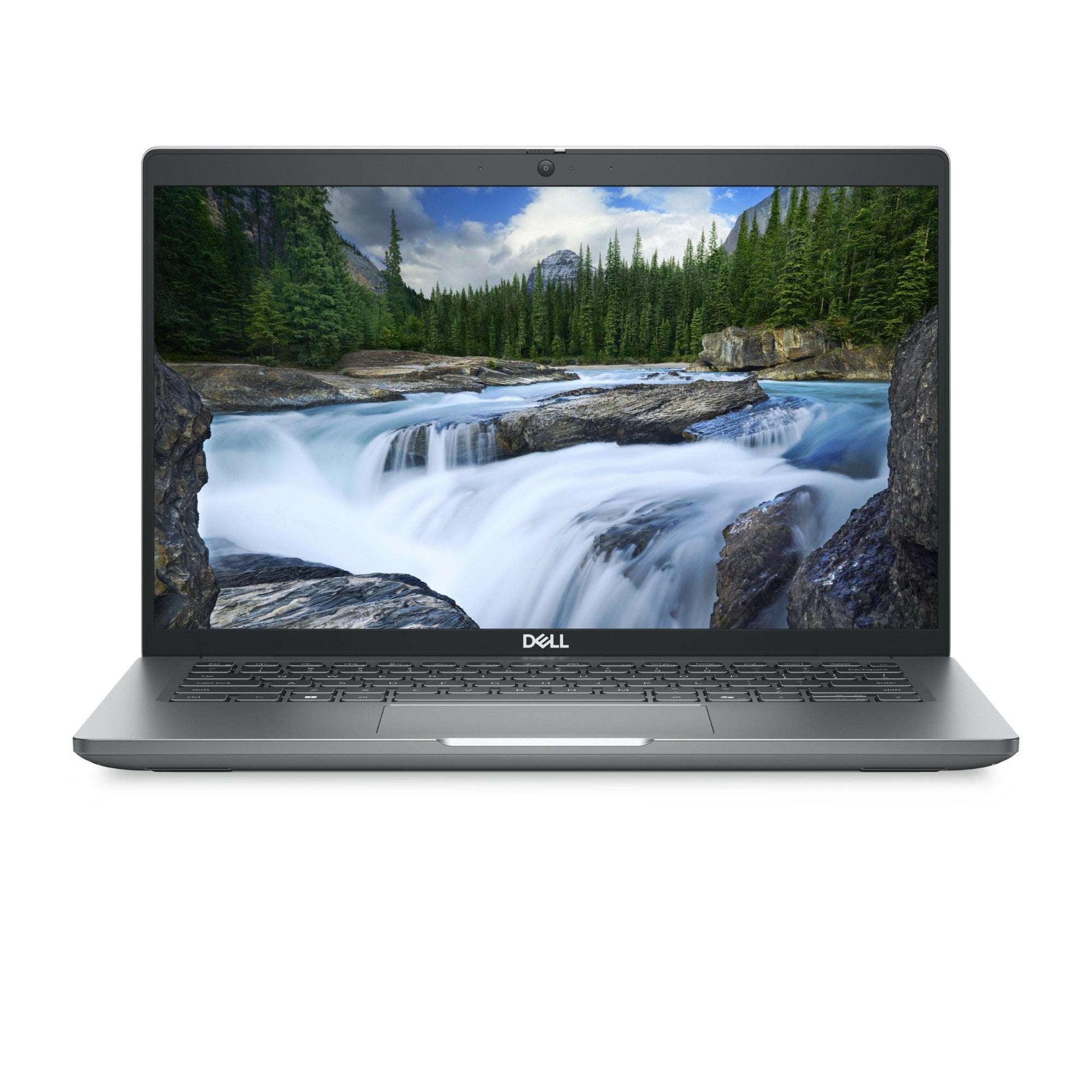 Dell Latitude 5450 14in laptop with Core Ultra 5, sleek silver design, vibrant waterfall screen