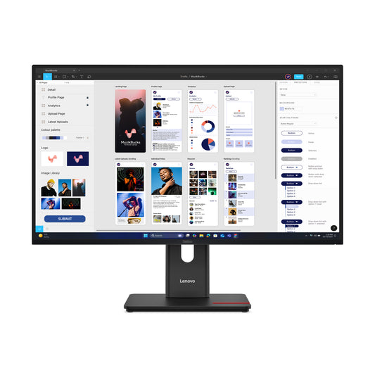 Lenovo ThinkVision T32UD-40 4K monitor displaying UI mockups