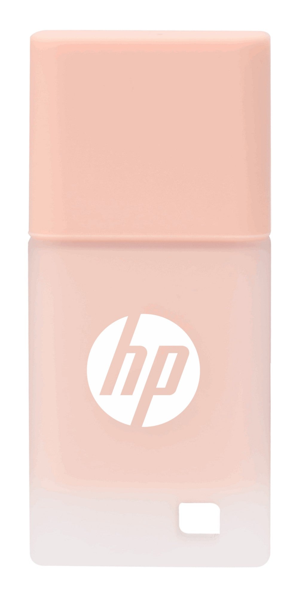 A sleek translucent pink hp usb 3.2 gen 2 flash drive with minimalist design and white logo in rubber housing