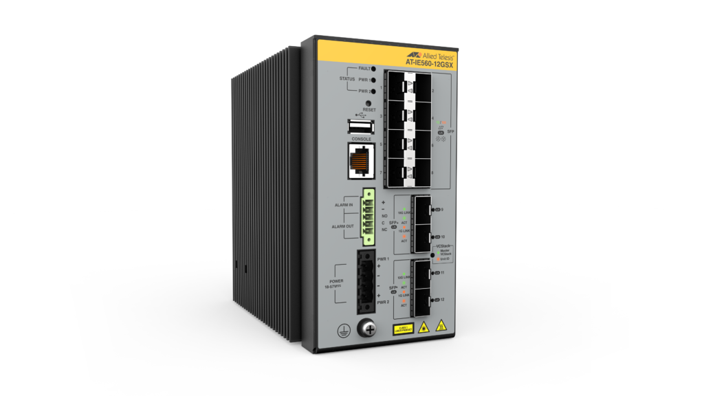 Allied Telesis AT-IE560-12GSX-980 | IE560 12-Port Industrial Layer 3 Stackable Switch, 8x SFP, 4x 10G SFP+, TAA