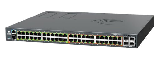 Black rectangular Cambium Networks cnMatrix EX3052R-P managed ethernet switch with 48 1GbE and 4 SFP+ ports back view