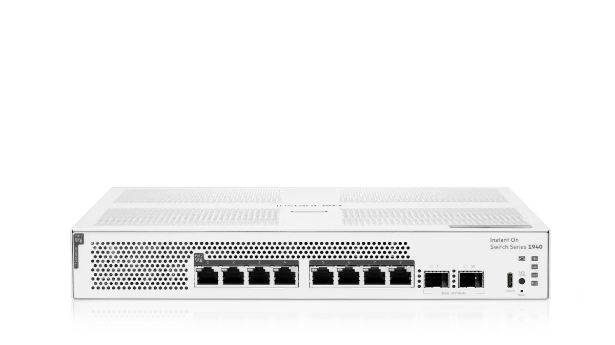 White hp instant on switch series 1940 with perforated front panel and multiple ethernet ports for network use