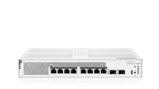 White hp instant on switch series 1940 with perforated front panel and multiple ethernet ports for network use