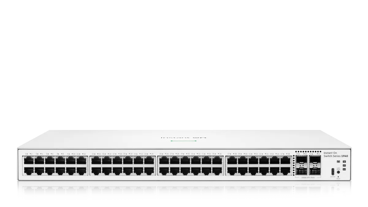 White hp instant on s940 network switch with 48 gigabit ethernet ports and 4x 10g sfp plus in sleek design