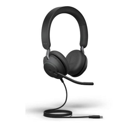 Black jabra buds 650 over-ear headset with flexible microphone boom and coiled cable for clear communication