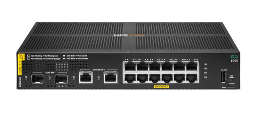 Aruba R8N89B | CX 6000 12-Port 1GbE PoE+ Switch, 139W Budget, 2 x 1G SFP