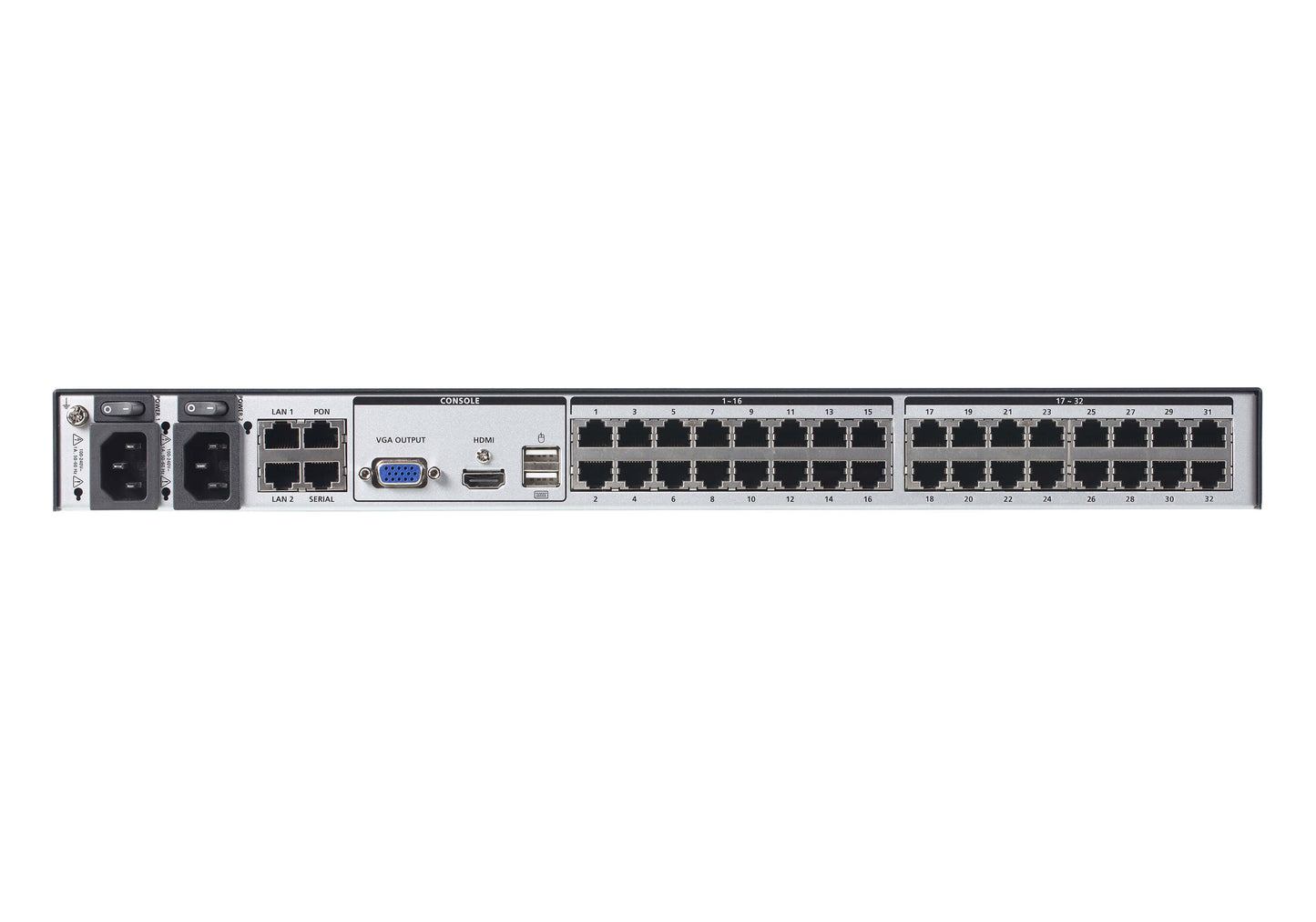 ATEN KN2132VB KVM switch rear with Dell S2015 ports, USB, HDMI
