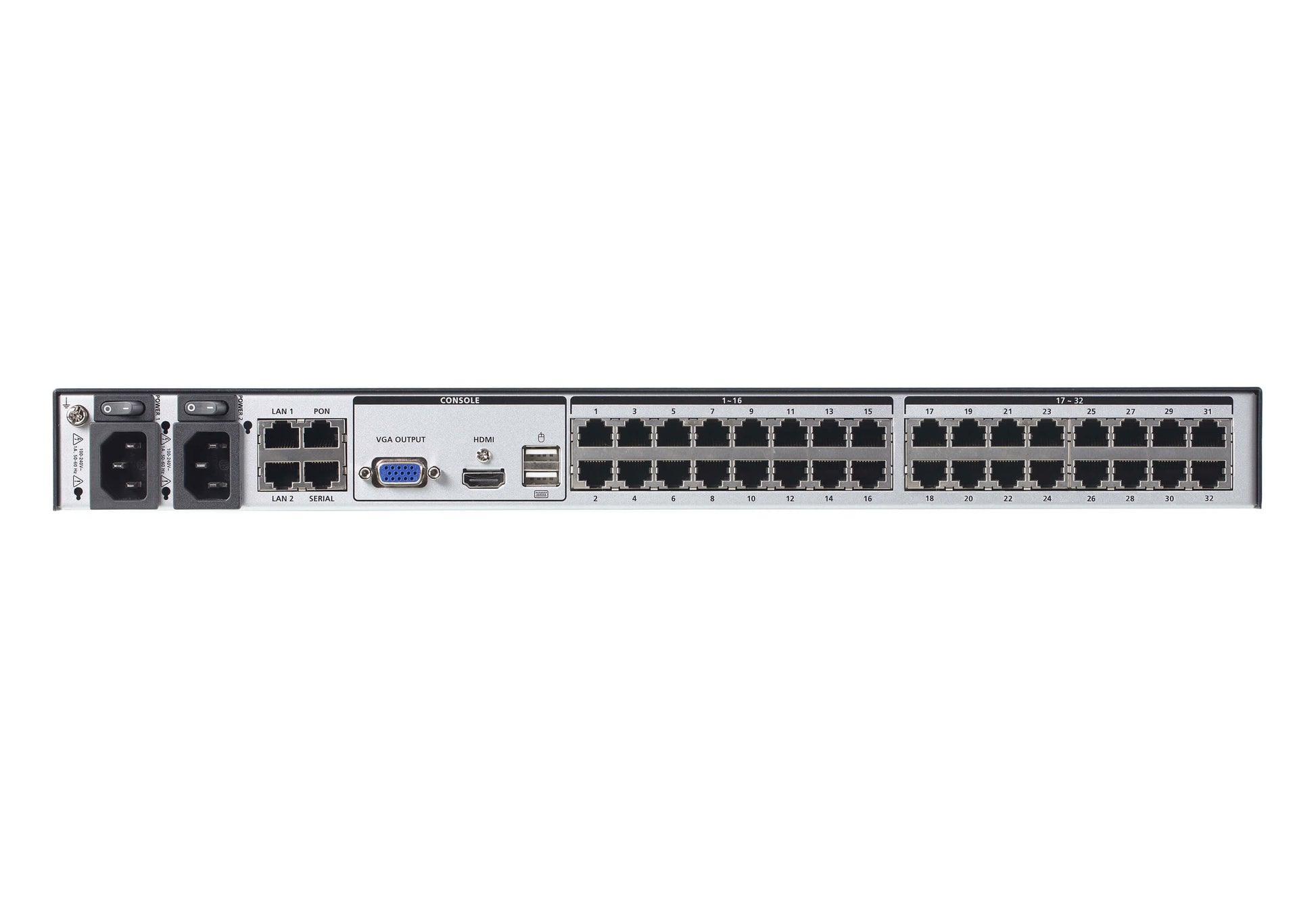ATEN KN2132VB KVM switch rear with Dell S2015 ports, USB, HDMI