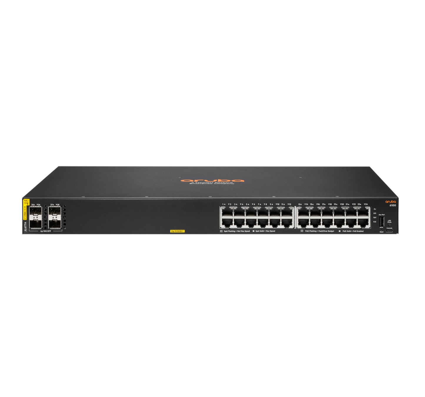 Aruba JL677A#ABG | 6100 24G Class4 PoE 4SFP+ 370W L3 Managed Switch