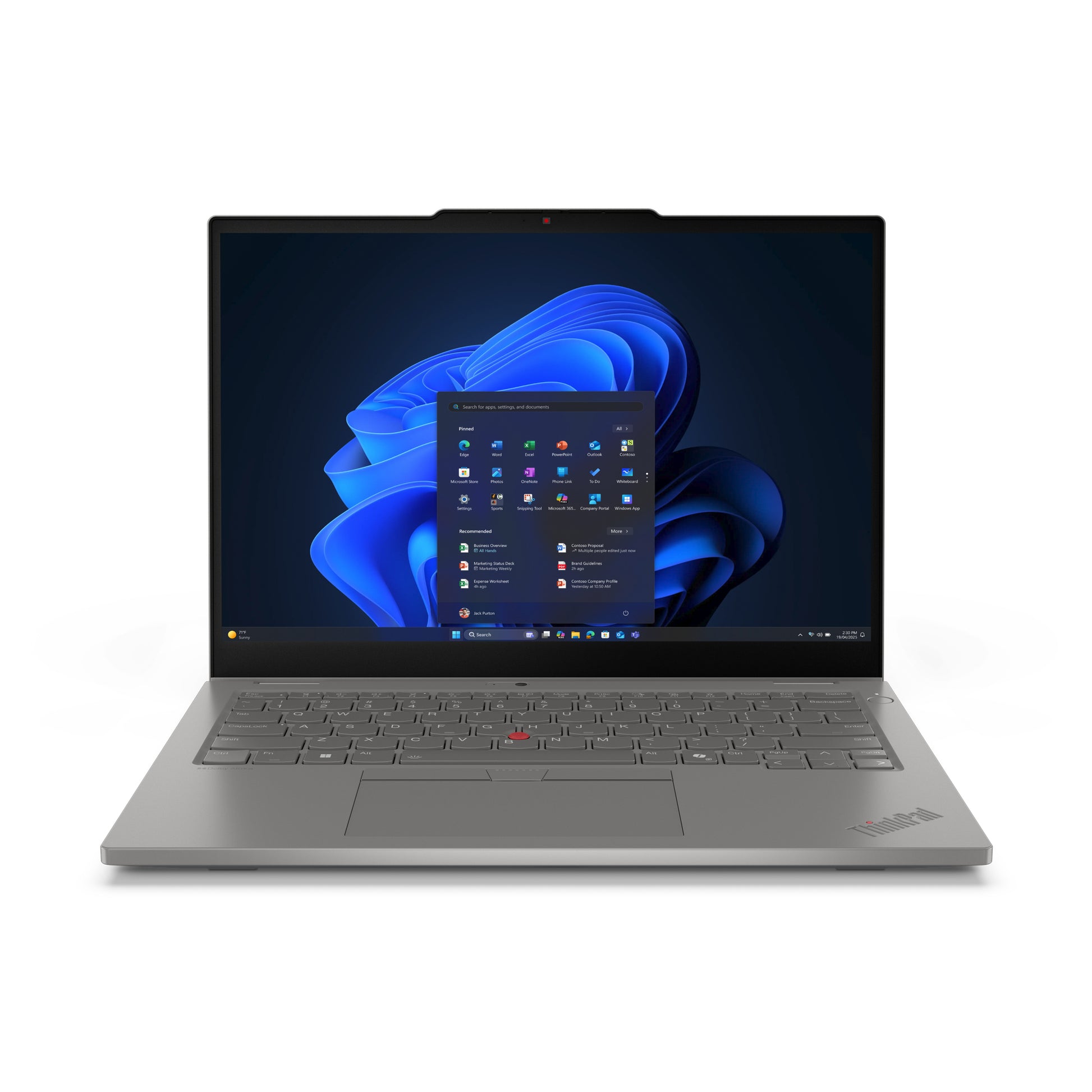 Silver lenovo thinkpad l13 2-in-1 laptop with 13.3 inch touch display core ultra 5 black keyboard and red trackpoint