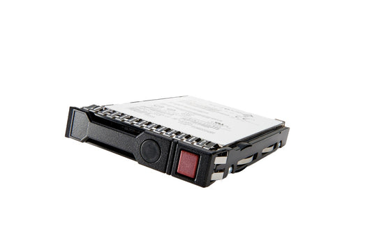 Black hp enterprise-grade 3.5-inch hpe p63879-b21 7.68tb sas ssd with red power light and metallic bracket design