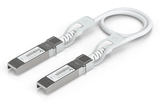 Ubiquiti UACC-UPLINK-SFP28-0.3M white SFP+ cable with metallic connectors