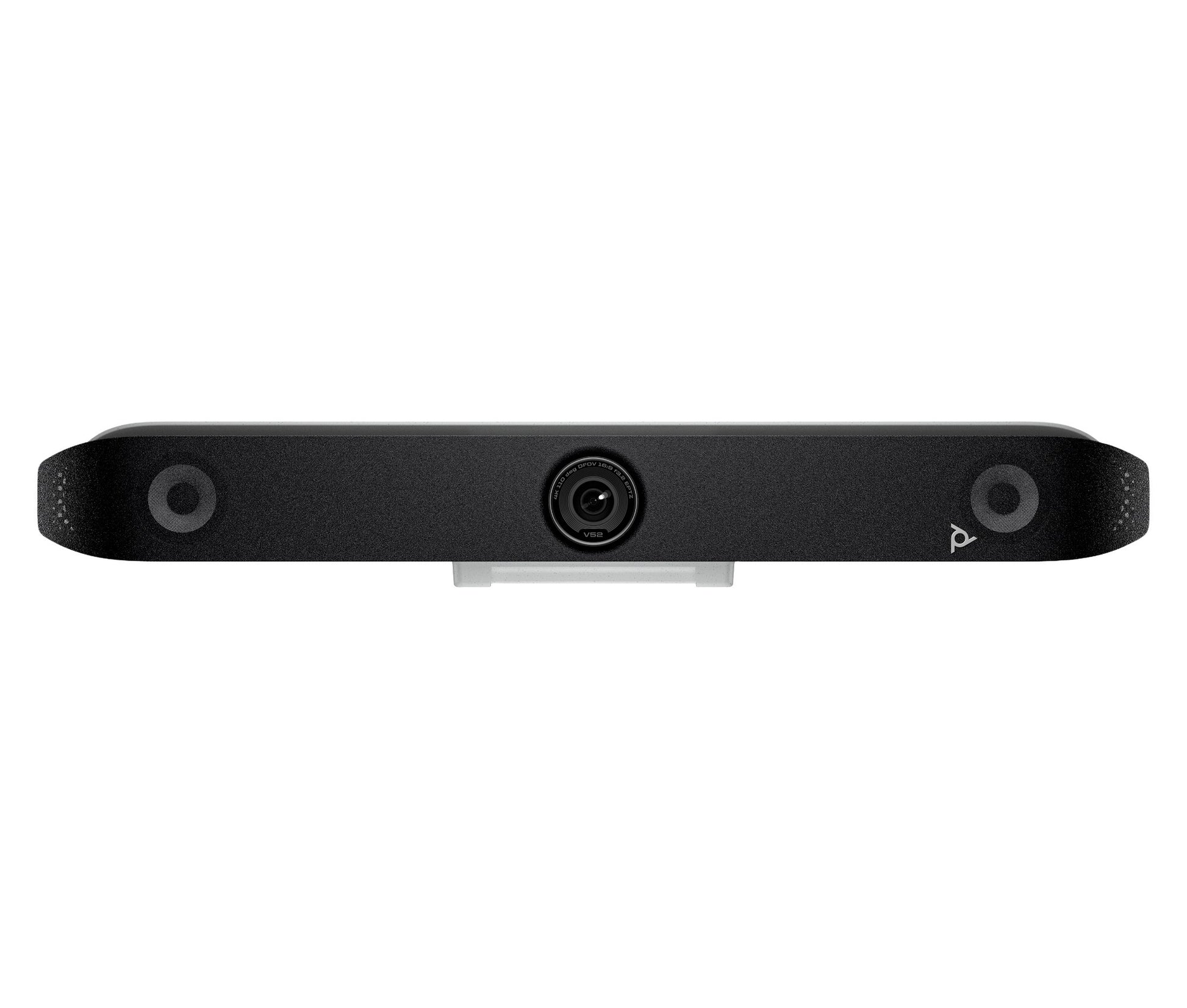 Black rectangular hp a09dbaa poly studio v52 usb video bar with central camera and sensors for small meeting rooms back view