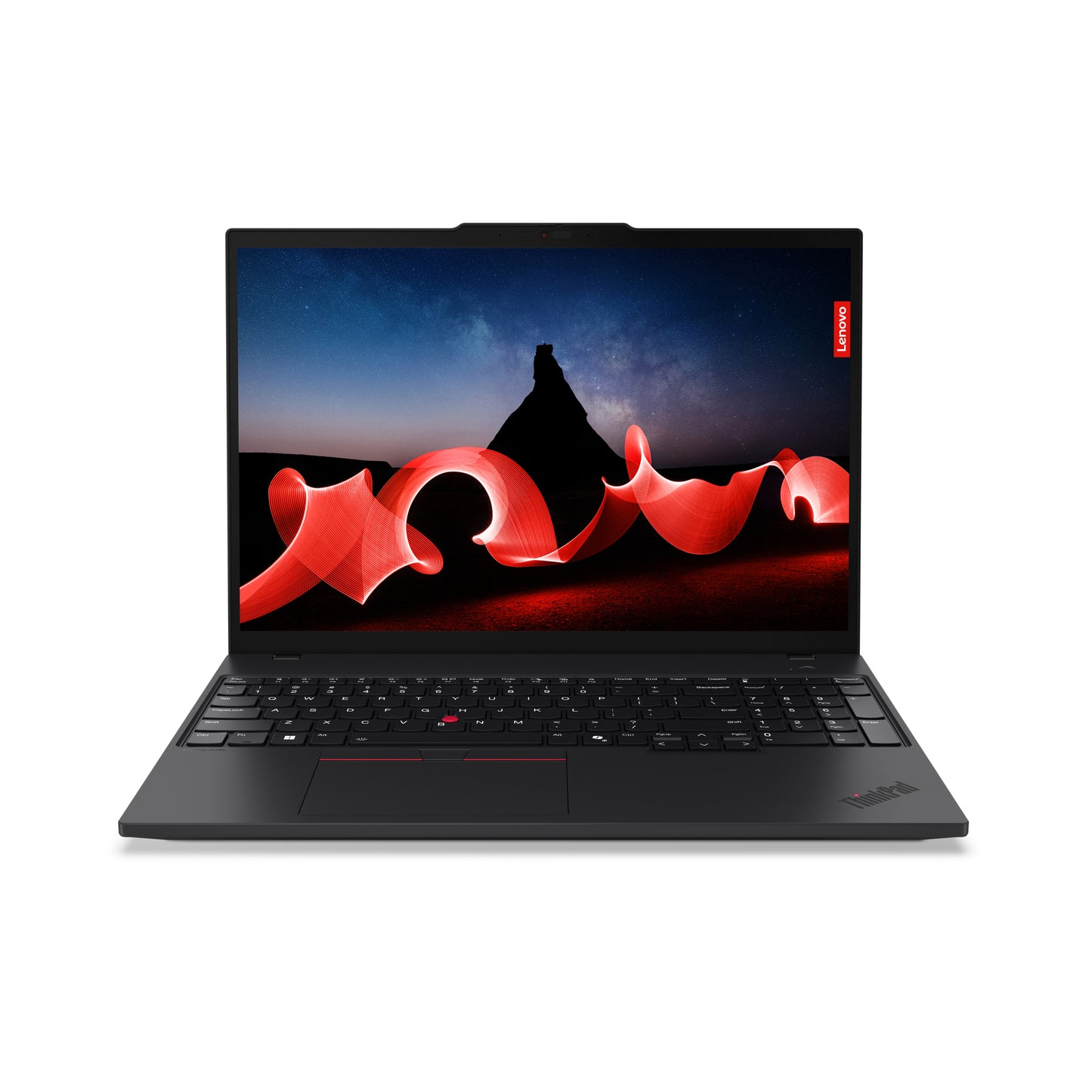 Black Lenovo ThinkPad T16 Gen 3 laptop with red trackpoint