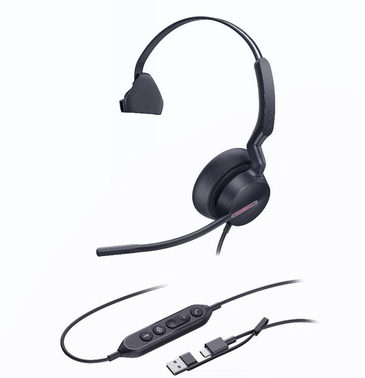 Yealink UH46-M-MS-C/A | Mono Teams USB-C/A Headset with 3 Noise-Canceling Mics