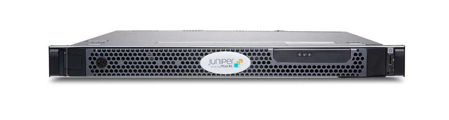 Black metal juniper me-x2-m mist edge appliance server rack with perforated front panel and juniper networks logo