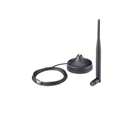 Moxa ANT-WSB-AHRM-05-1.5m | 2.4 GHz 5 dBi RP-SMA Male Omnidirectional Indoor Antenna with 1.5m Cable, Rubber-Duck Design