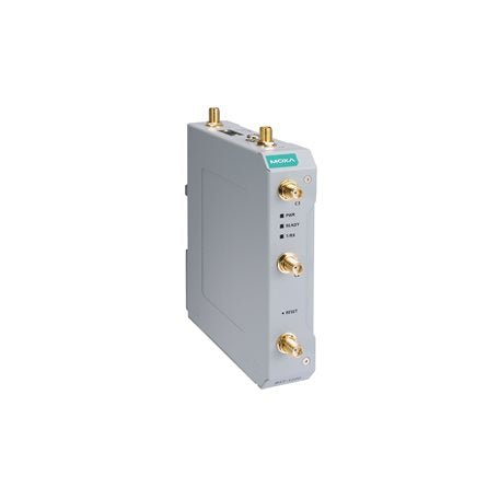 Moxa BST-1110-T 5G NR signal booster with gray body, gold connectors, teal logo