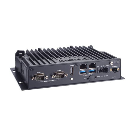 Moxa BXP-A101-E2-M2-T industrial box PC back with ports, ribbed heatsink