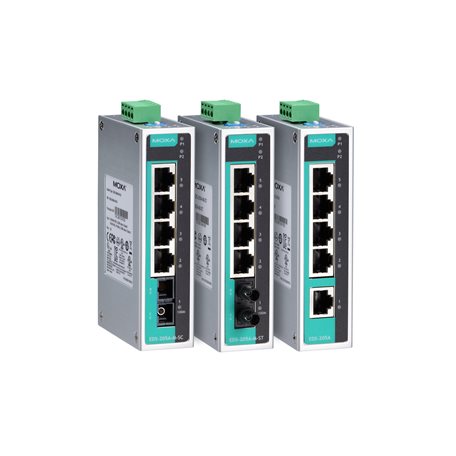 Moxa EDS-205 Entry-Level Unmanaged Ethernet Switch With 5 10/100Baset(X) Ports, Plastic Housing, -10 To 60 C Operating Temperature