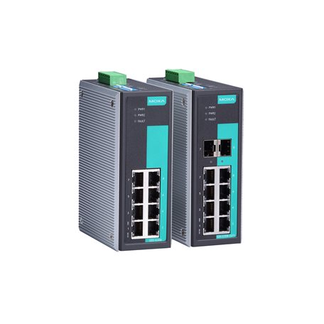 Moxa EDS-G308-2SFP-T Unmanaged Full Gigabit Ethernet Switch With 6 10/100/1000Baset(X) Ports, 2 Combo 10/100/1000Baset(X) Or 100/1000Basesfp Slots For Adding Sfp-1G/1Fe Series Gigabit/Fast Ethernet Modules, -40 To 75 C Operating Temperature
