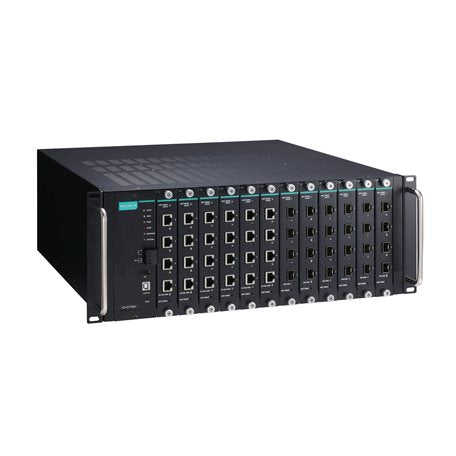 Moxa ICS-G7748A-HV-HV black rack-mount Gigabit managed Ethernet switch