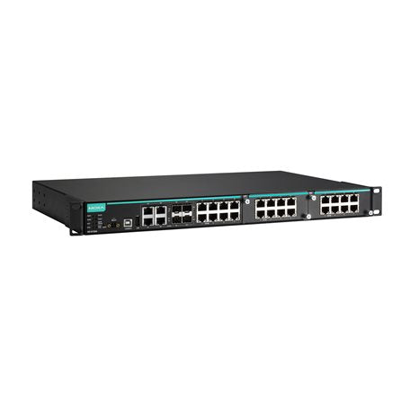 Moxa IKS-6728A-4GTXSFP-48-T | Modular Managed Ethernet Switch with 8 Fast Ethernet Ports, 4 Gigabit/SFP Combo Ports, 2 Fast Ethernet Module Slots, Single 48V DC Power Supply, Front Cabling, -40°C to 75°C