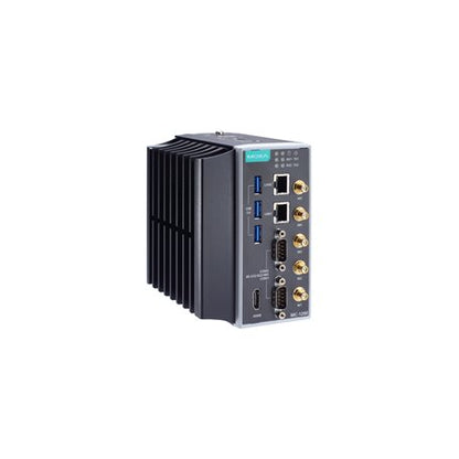 Moxa MC-1220 DIN-rail kit with black metal module, ports, cooling fins