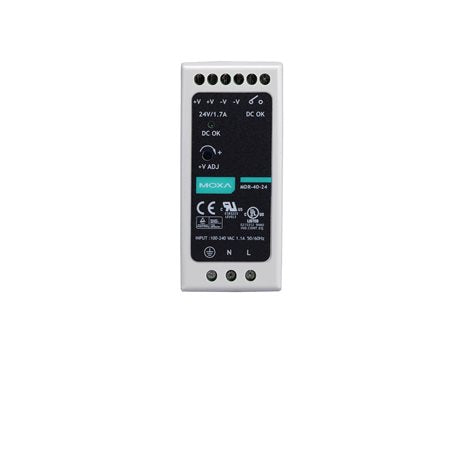 Moxa MDR-40-24 | DIN-Rail 24 VDC Power Supply, 40W/1.7A, 85-264 VAC/120-370 VDC Input, -20 to 70°C, Slim Form Factor