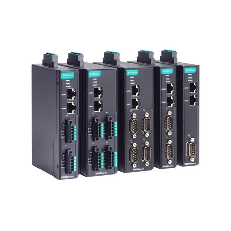 Moxa MGate MB3170I-G2 Modbus Gateway with black switches and teal ports