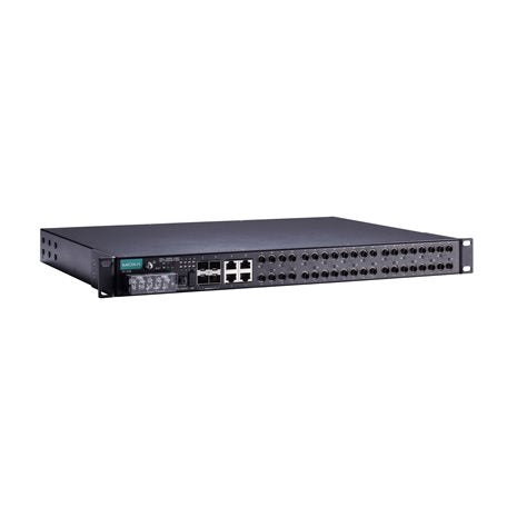 Moxa PT-7528 rackmount switch with Ethernet ports, SFP, LED panel
