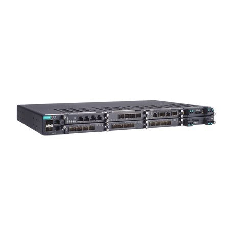 Moxa PT-G7728 black metal server rack with ports and ventilation slots