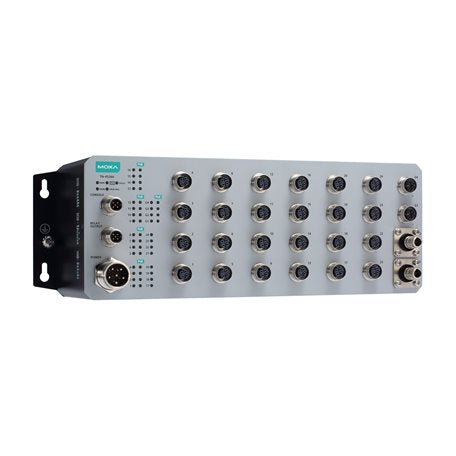 Moxa TN-4528A-16PoE-2GPoE-2GODC-WV-CT-T | Managed Switch, 16 PoE Fast Ethernet M12, 8 FE M12, 2 PoE GbE M12, 2 Fiber Q-ODC, Dual 24–110VDC, -40 to 75°C, Conformal Coating