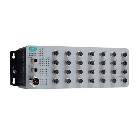 Moxa TN-4528A-16PoE-2GPoE-2GTXBP-WV-CT-T | Managed Switch, 16 PoE Fast Ethernet M12, 8 FE M12, 2 PoE GbE M12, 2 GbE M12 Bypass, Dual 24–110VDC, -40 to 75°C, Conformal Coating