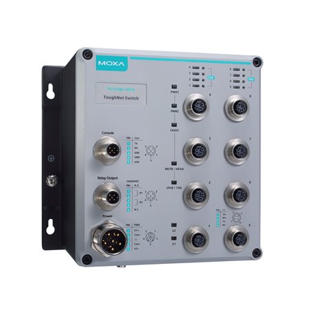 Moxa TN-5518A-2GTX-WV-T | EN 50155 Layer 2 Managed Switch, 16 10/100BaseT(X) Ports, 2 Gigabit M12 Ports, Dual Power 24-110 VDC, -40 to 75°C